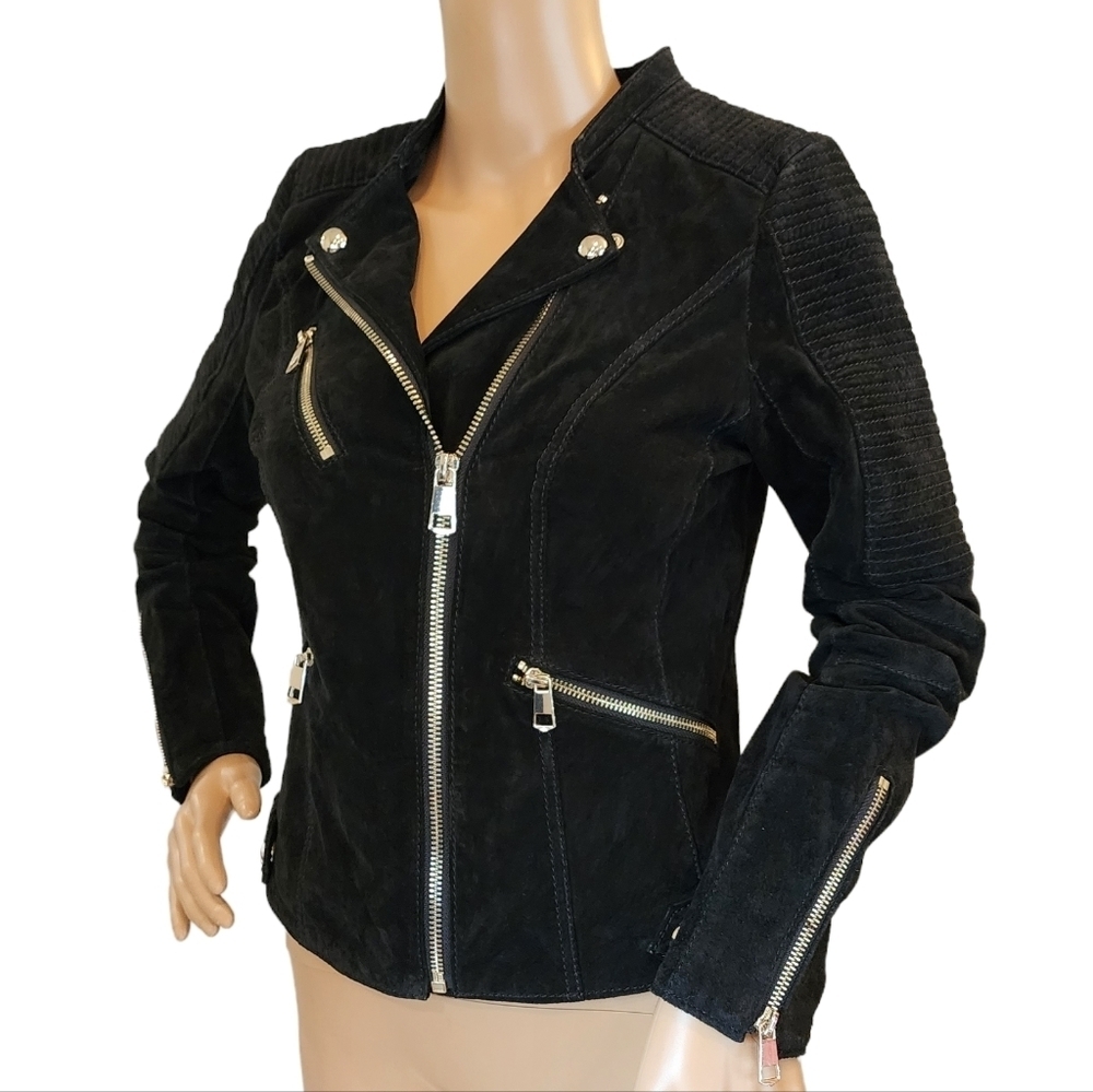 JOFAMA rookie black leather suede zip jacket.